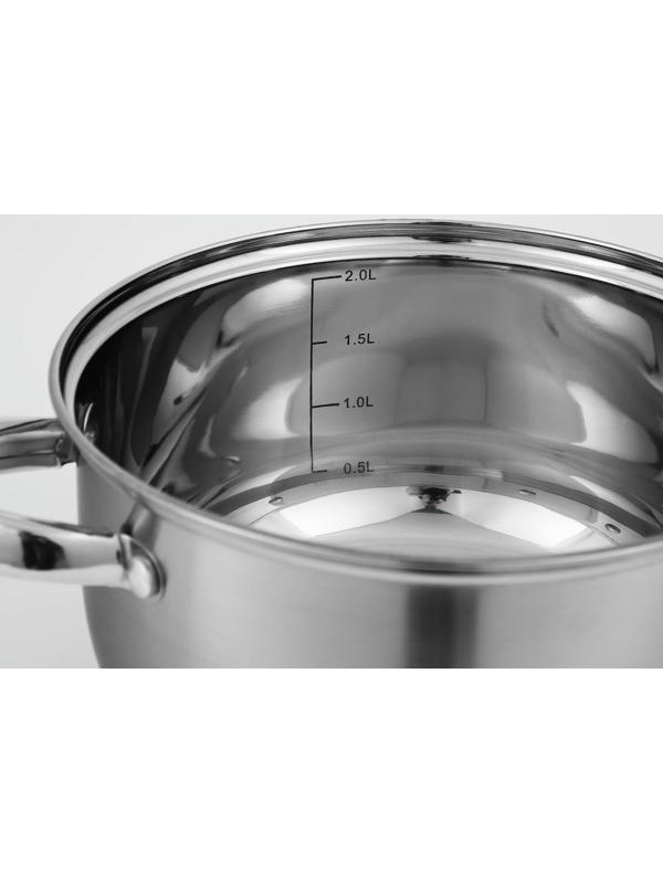 Кастрюля из нержавеющей стали Доляна «Гретте», 2,3 л, d=18 см, стеклянная крышка, капсульное дно, индукция