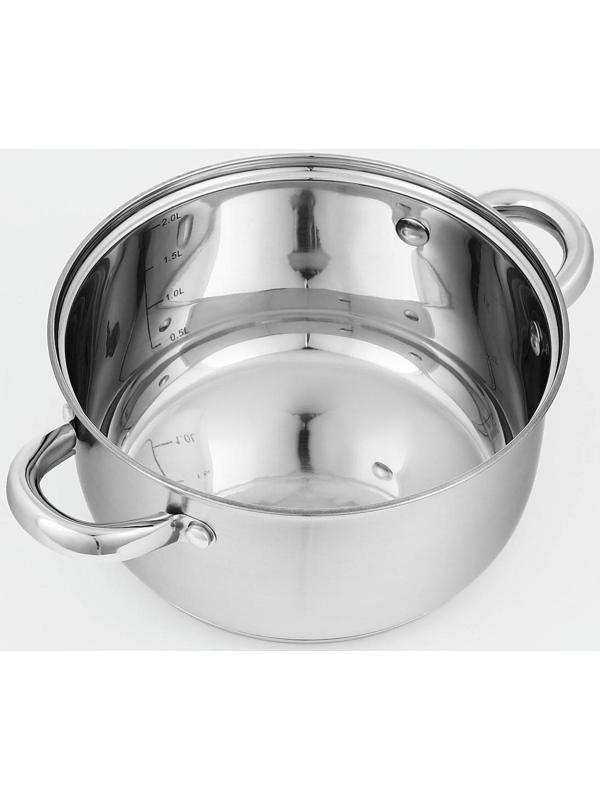 Кастрюля из нержавеющей стали Доляна «Гретте», 2,3 л, d=18 см, стеклянная крышка, капсульное дно, индукция