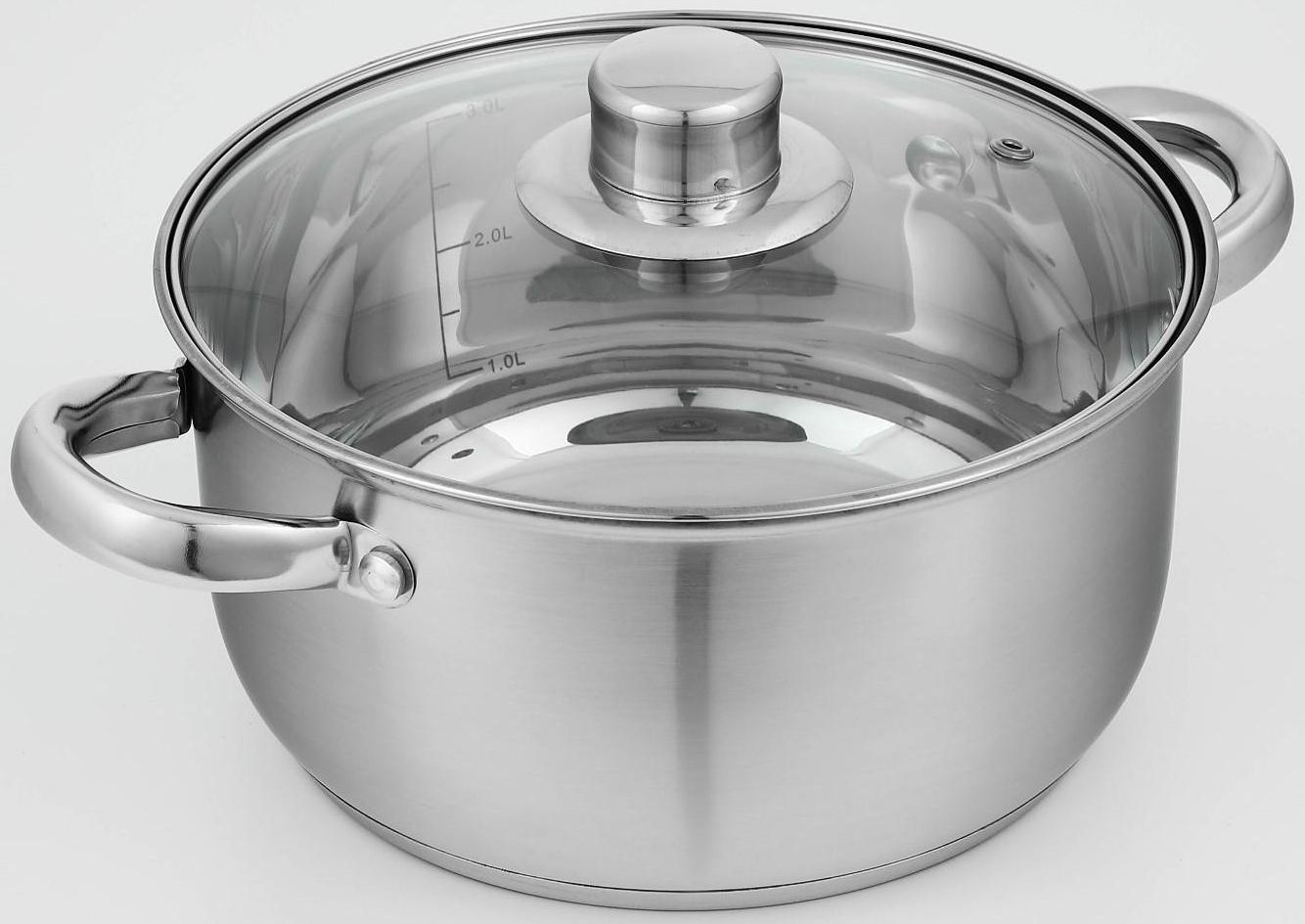 Кастрюля из нержавеющей стали Доляна «Гретте», 3,2 л, d=20 см, стеклянная крышка, капсульное дно, индукция