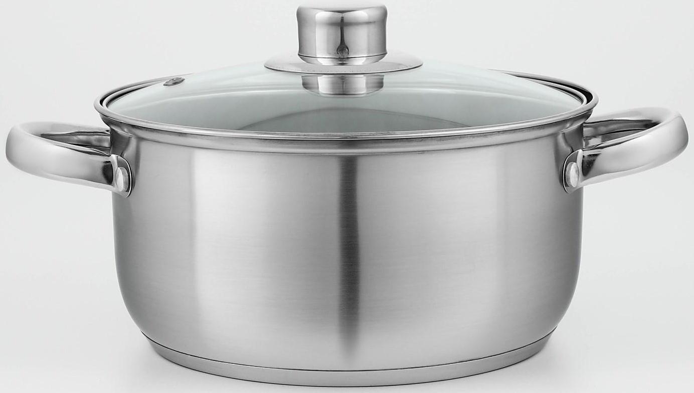 Кастрюля из нержавеющей стали Доляна «Гретте», 3,2 л, d=20 см, стеклянная крышка, капсульное дно, индукция