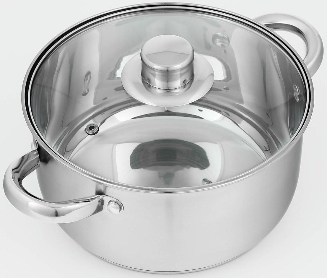 Кастрюля из нержавеющей стали Доляна «Гретте», 3,2 л, d=20 см, стеклянная крышка, капсульное дно, индукция