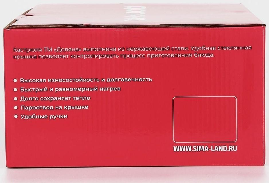 Кастрюля из нержавеющей стали Доляна «Гретте», 3,2 л, d=20 см, стеклянная крышка, капсульное дно, индукция