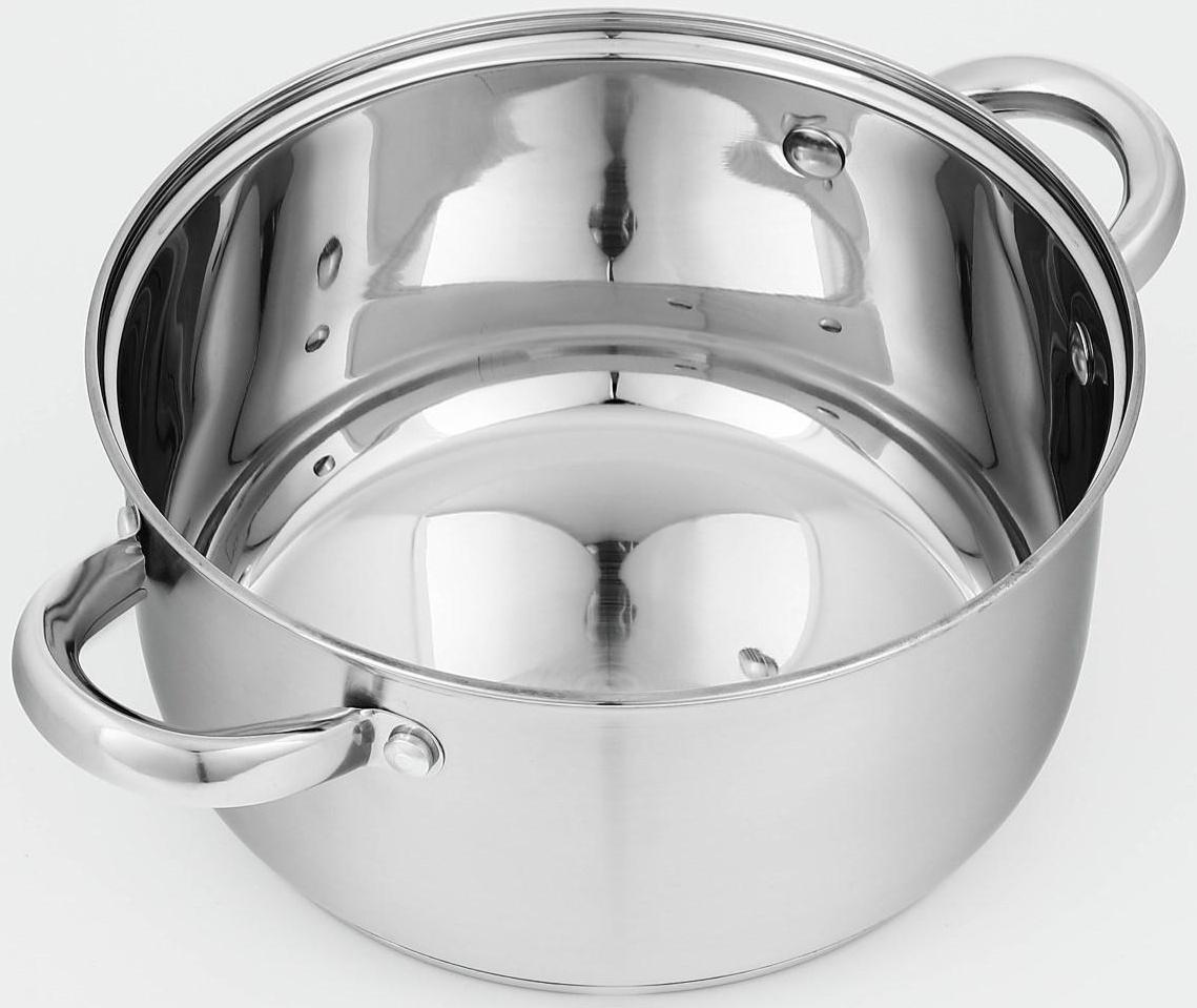 Кастрюля из нержавеющей стали Доляна «Гретте», 3,2 л, d=20 см, стеклянная крышка, капсульное дно, индукция