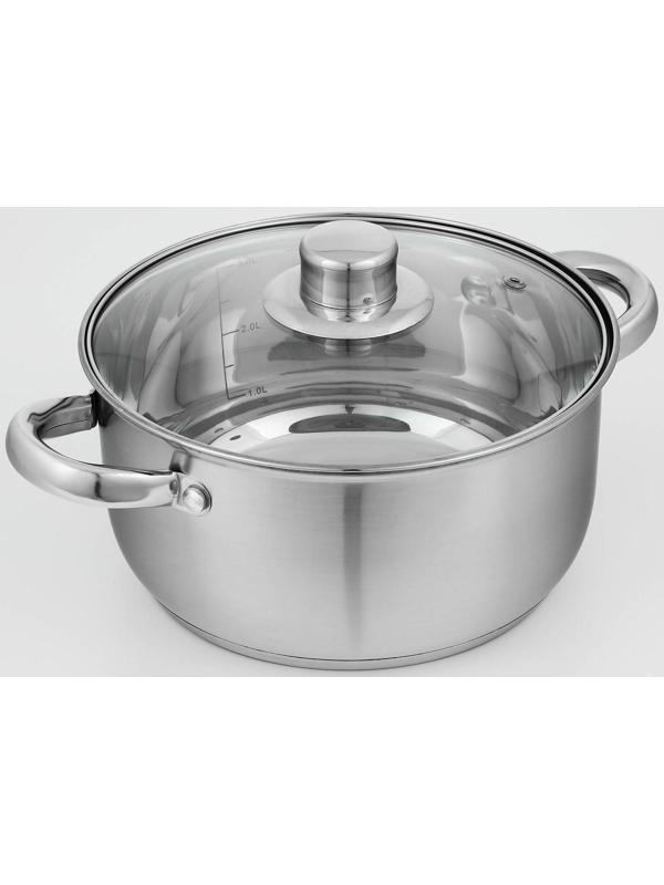Кастрюля из нержавеющей стали Доляна «Гретте», 3,2 л, d=20 см, стеклянная крышка, капсульное дно, индукция
