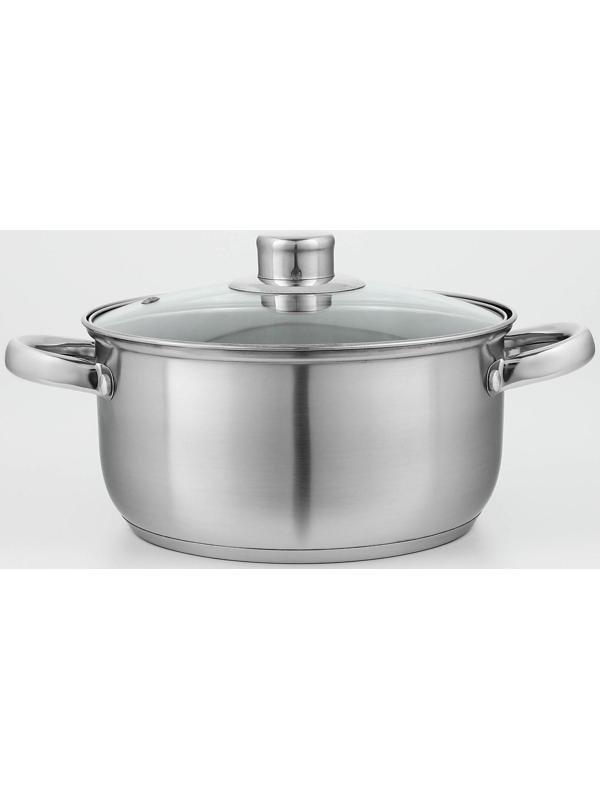 Кастрюля из нержавеющей стали Доляна «Гретте», 3,2 л, d=20 см, стеклянная крышка, капсульное дно, индукция