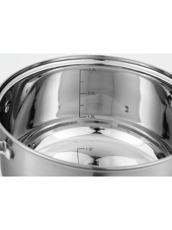 Кастрюля из нержавеющей стали Доляна «Гретте», 3,2 л, d=20 см, стеклянная крышка, капсульное дно, индукция