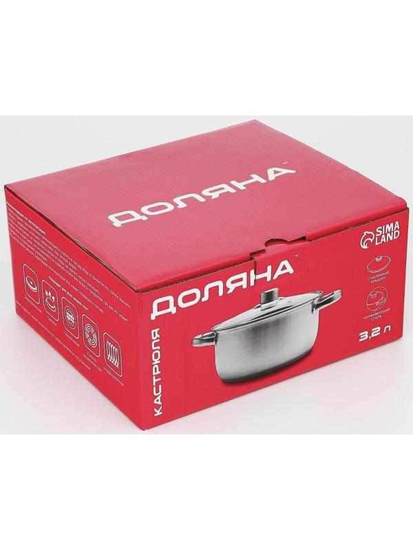 Кастрюля из нержавеющей стали Доляна «Гретте», 3,2 л, d=20 см, стеклянная крышка, капсульное дно, индукция