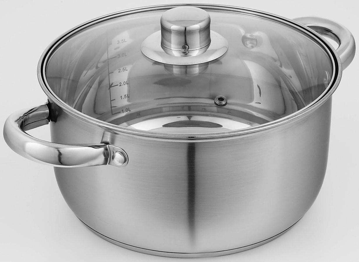 Кастрюля из нержавеющей стали Доляна «Гретте», 4,2 л, d=22 см, стеклянная крышка, капсульное дно, индукция
