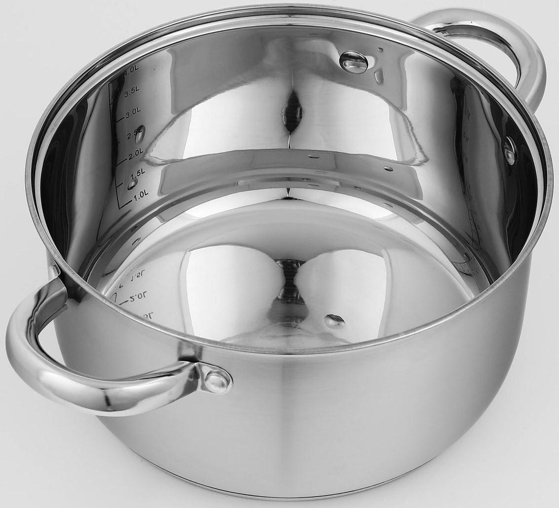 Кастрюля из нержавеющей стали Доляна «Гретте», 4,2 л, d=22 см, стеклянная крышка, капсульное дно, индукция