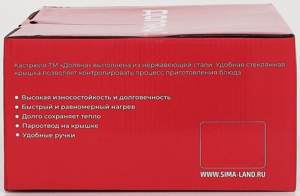 Кастрюля из нержавеющей стали Доляна «Гретте», 4,2 л, d=22 см, стеклянная крышка, капсульное дно, индукция