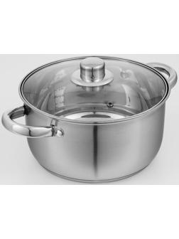 Кастрюля из нержавеющей стали Доляна «Гретте», 4,2 л, d=22 см, стеклянная крышка, капсульное дно, индукция