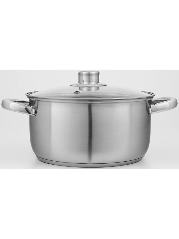 Кастрюля из нержавеющей стали Доляна «Гретте», 4,2 л, d=22 см, стеклянная крышка, капсульное дно, индукция
