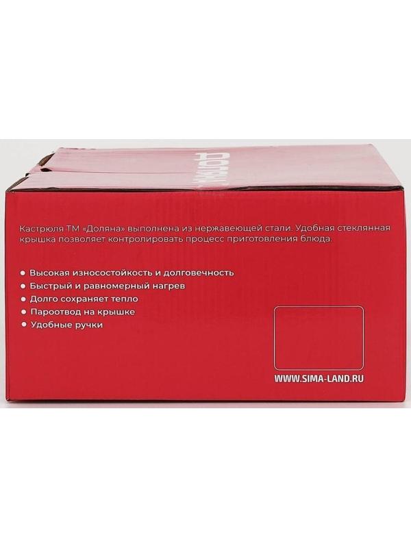 Кастрюля из нержавеющей стали Доляна «Гретте», 4,2 л, d=22 см, стеклянная крышка, капсульное дно, индукция