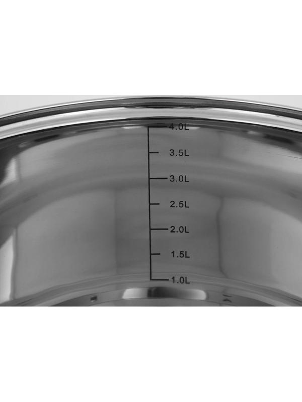 Кастрюля из нержавеющей стали Доляна «Гретте», 4,2 л, d=22 см, стеклянная крышка, капсульное дно, индукция