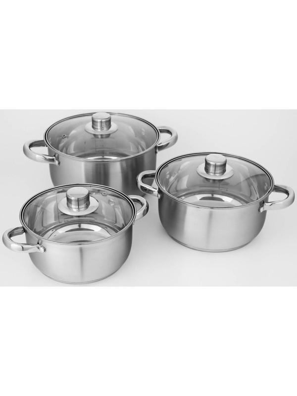 Набор кастрюль из нержавеющей стали Доляна «Гретте», 3 предмета: 2,3 л, 3,2 л, 4,2 л, крышки