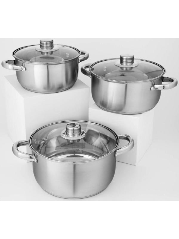 Набор кастрюль из нержавеющей стали Доляна «Гретте», 3 предмета: 2,3 л, 3,2 л, 4,2 л, крышки