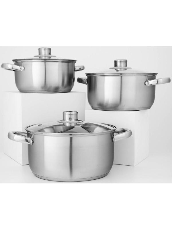 Набор кастрюль из нержавеющей стали Доляна «Гретте», 3 предмета: 2,3 л, 3,2 л, 4,2 л, крышки