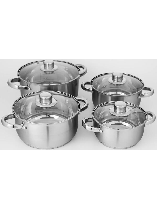 Набор кастрюль из нержавеющей стали Доляна «Гретте», 4 предмета: 1,5 л, 2 л, 3 л, 4 л, d=16/18/20/22 см, крышки
