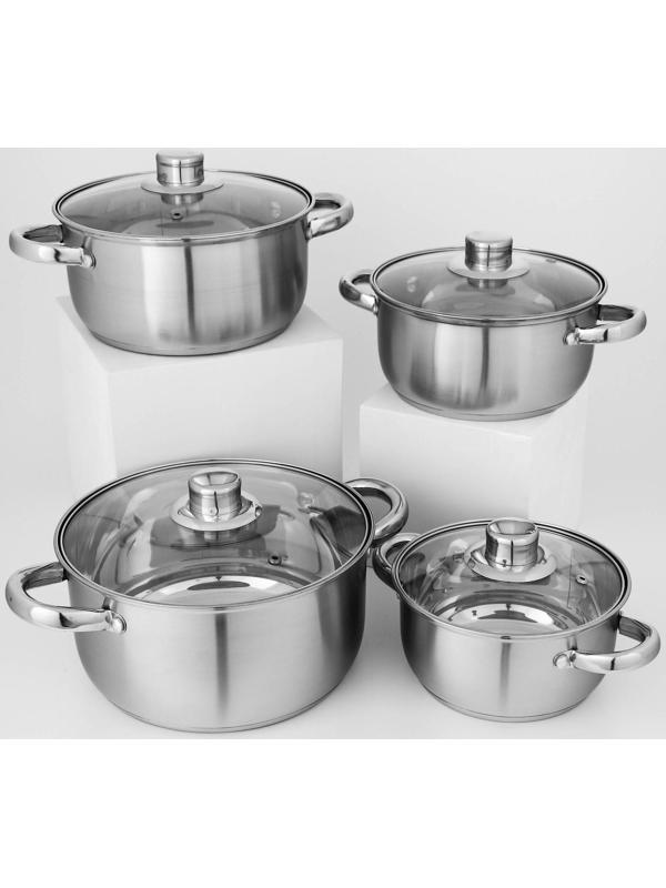 Набор кастрюль из нержавеющей стали Доляна «Гретте», 4 предмета: 1,5 л, 2 л, 3 л, 4 л, d=16/18/20/22 см, крышки