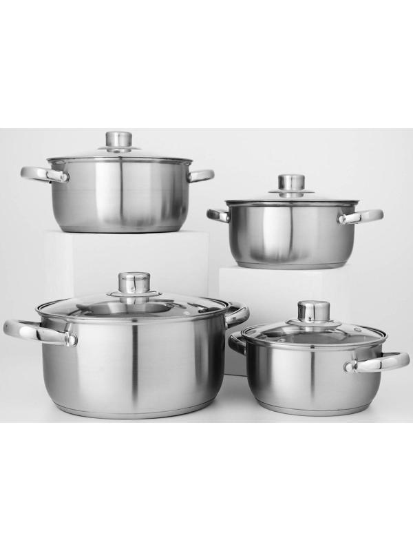 Набор кастрюль из нержавеющей стали Доляна «Гретте», 4 предмета: 1,5 л, 2 л, 3 л, 4 л, d=16/18/20/22 см, крышки