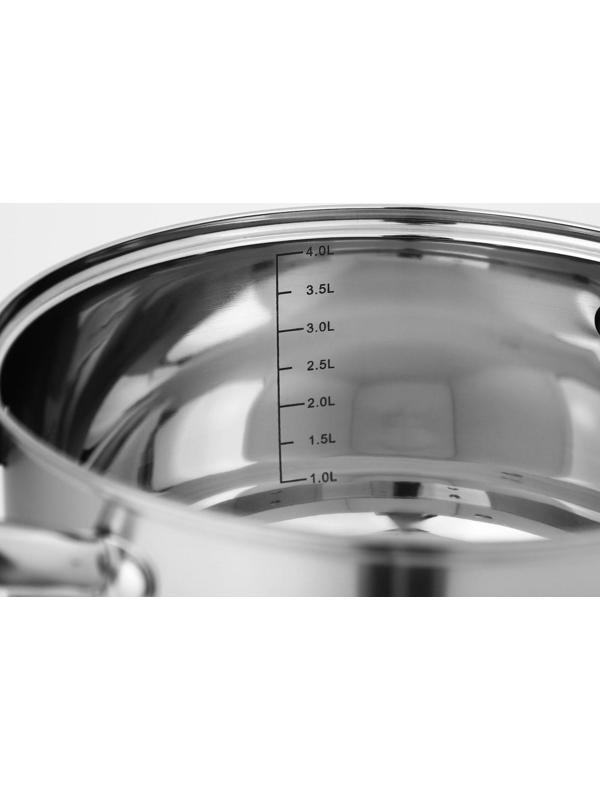 Набор кастрюль из нержавеющей стали Доляна «Гретте», 4 предмета: 1,5 л, 2 л, 3 л, 4 л, d=16/18/20/22 см, крышки