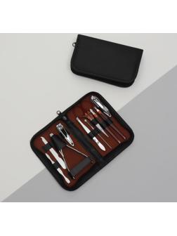 Набор маникюрный, 10 предметов, в футляре, цвет чёрный