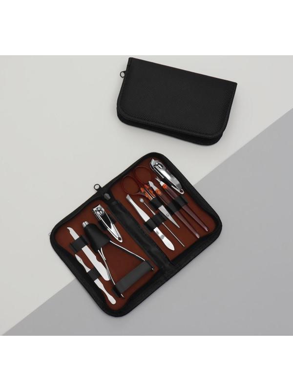 Набор маникюрный, 10 предметов, в футляре, цвет чёрный