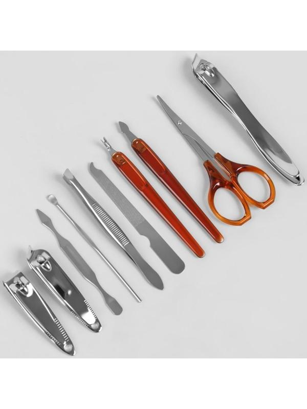 Набор маникюрный, 10 предметов, в футляре, цвет чёрный