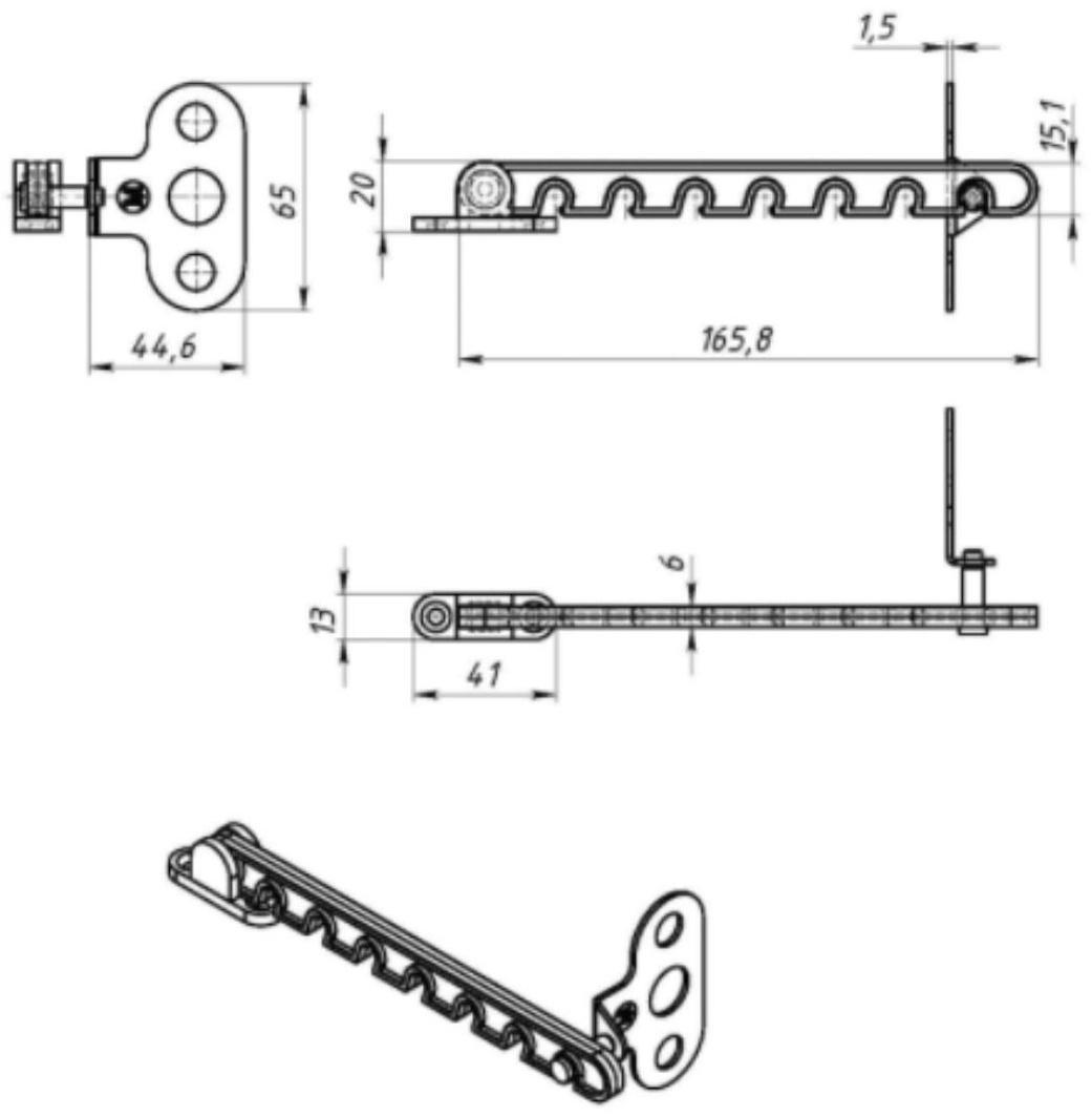 Ограничитель открывания окна ТУНДРА, пластиковый, L=165 мм, белый, 1 шт.