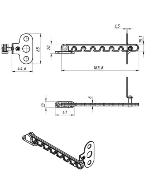 Ограничитель открывания окна ТУНДРА, пластиковый, L=165 мм, белый, 1 шт.