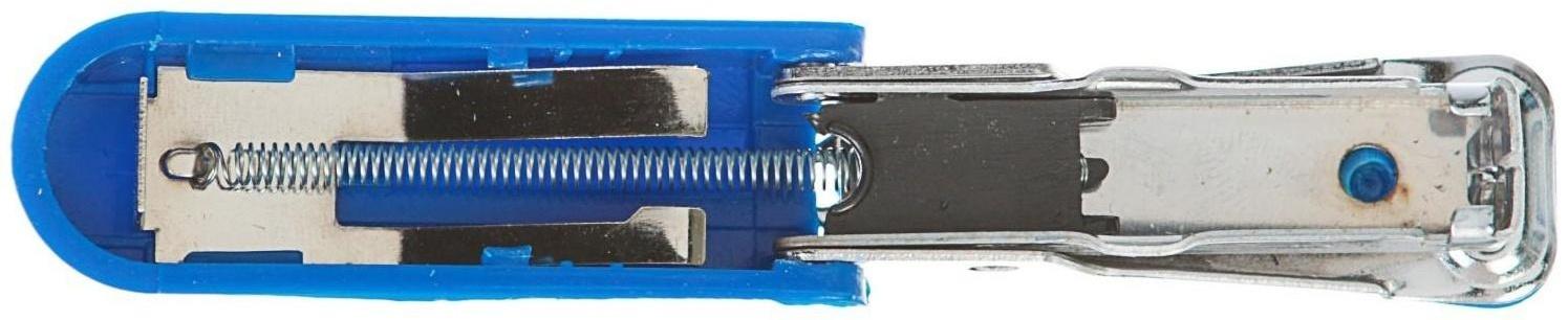 Степлер № 10, до 10 листов, Attomex МИНИ, встроенный антистеплер, синий