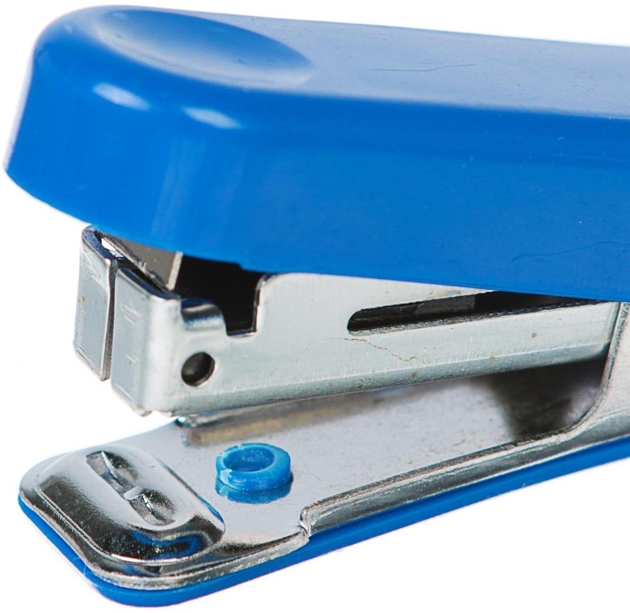 Степлер № 10, до 10 листов, Attomex МИНИ, встроенный антистеплер, синий