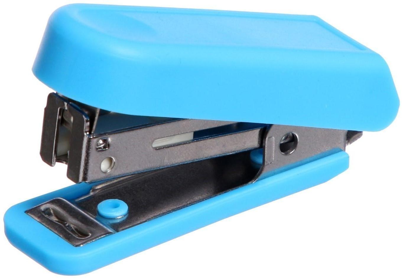 Степлер № 10, до 10 листов, Attomex МИНИ, встроенный антистеплер, синий