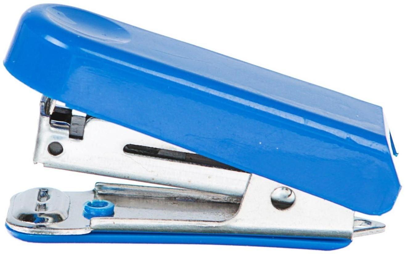 Степлер № 10, до 10 листов, Attomex МИНИ, встроенный антистеплер, синий