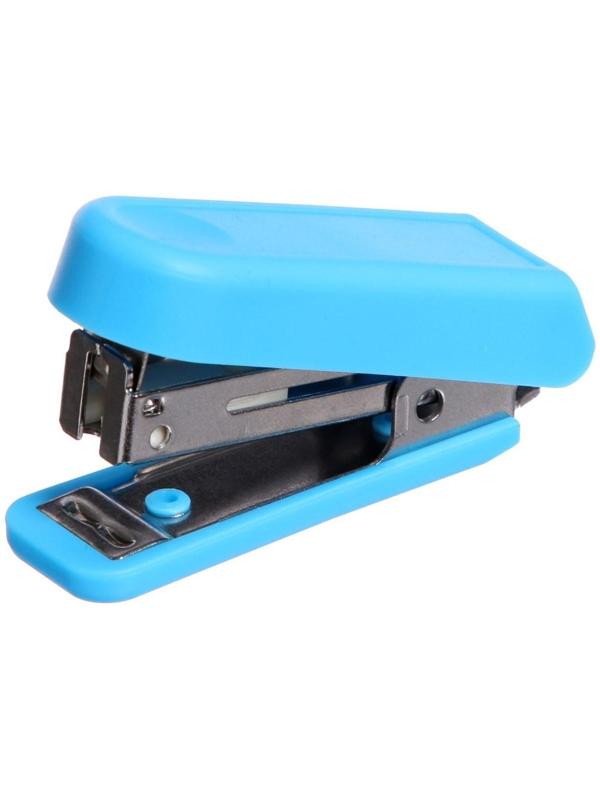 Степлер № 10, до 10 листов, Attomex МИНИ, встроенный антистеплер, синий