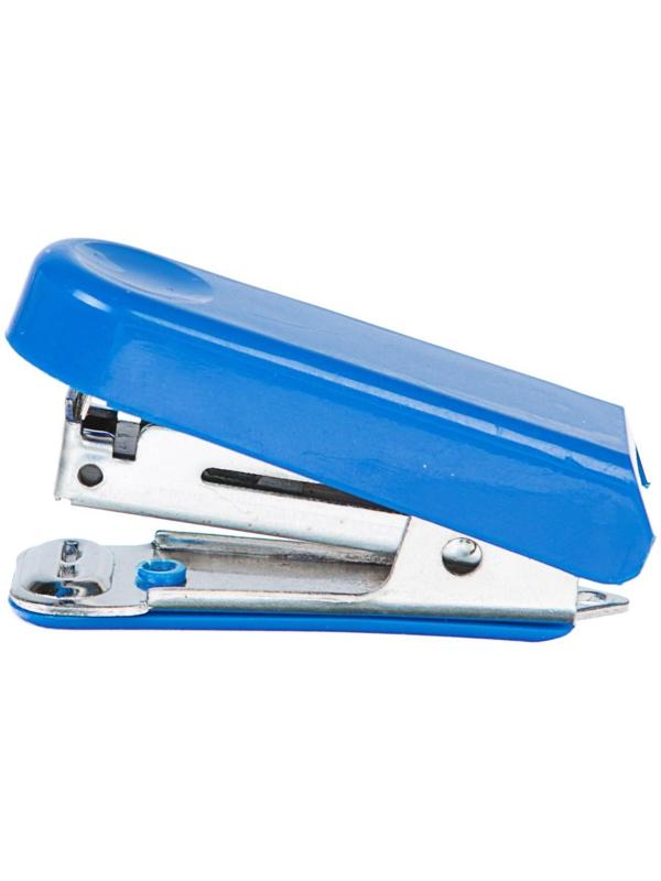 Степлер № 10, до 10 листов, Attomex МИНИ, встроенный антистеплер, синий