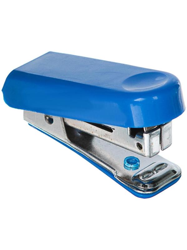 Степлер № 10, до 10 листов, Attomex МИНИ, встроенный антистеплер, синий