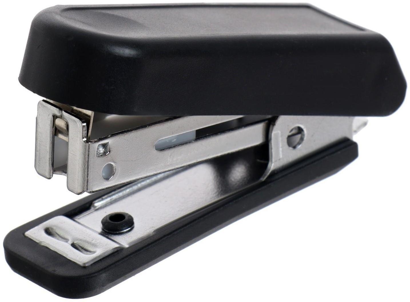 Степлер № 10, до 10 листов, Attomex МИНИ, встроенный антистеплер, чёрный
