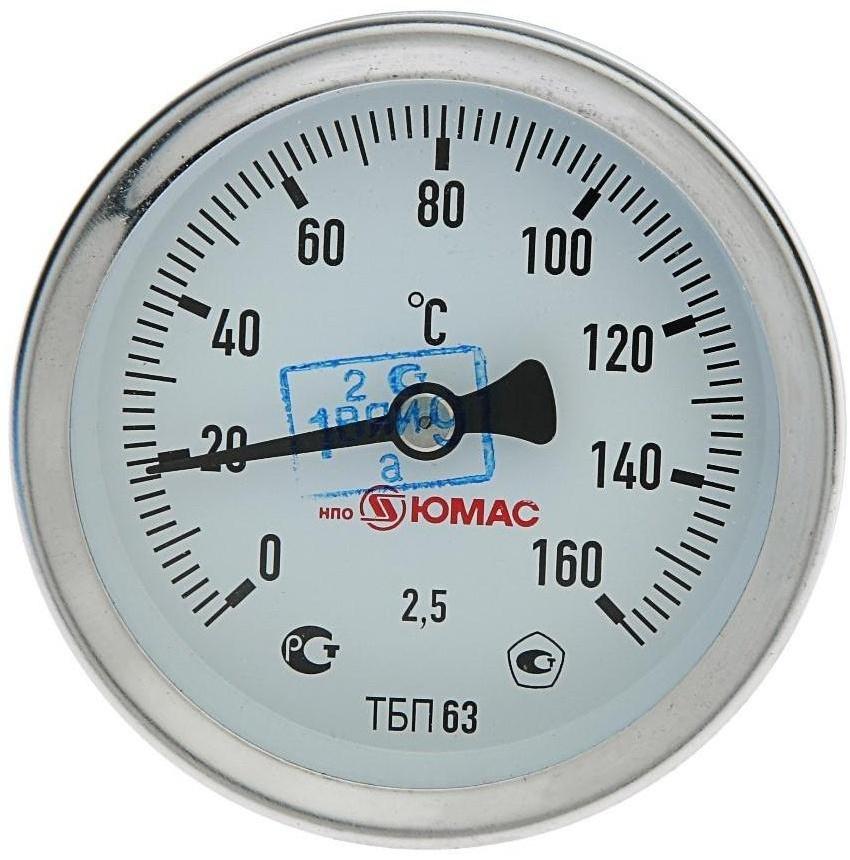 Термометр биметаллический, 160°C, с погружной гильзой 60 мм