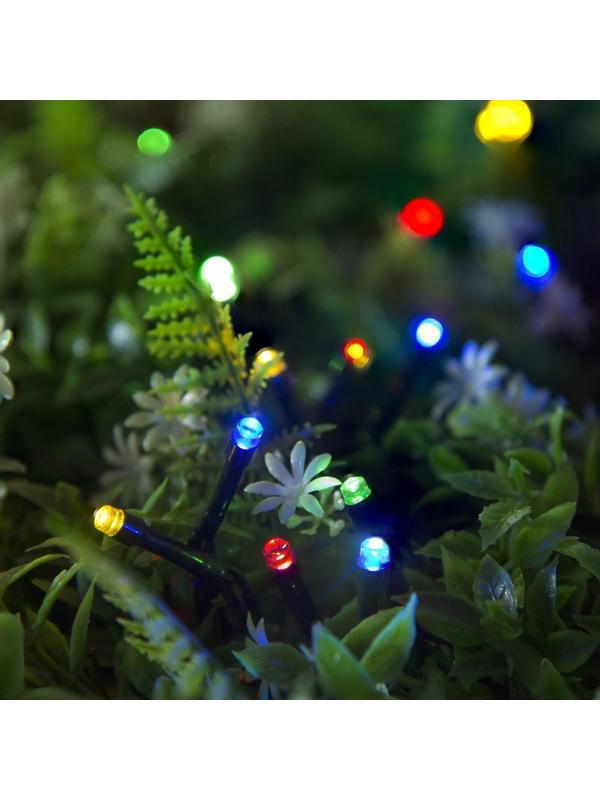 Гирлянда «Нить» 10 м, IP44, тёмная нить, 100 LED, свечение мульти, 2 режима, солнечная батарея