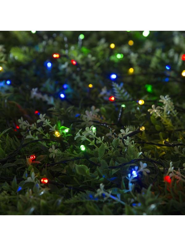 Гирлянда «Нить» 10 м, IP44, тёмная нить, 100 LED, свечение мульти, 2 режима, солнечная батарея