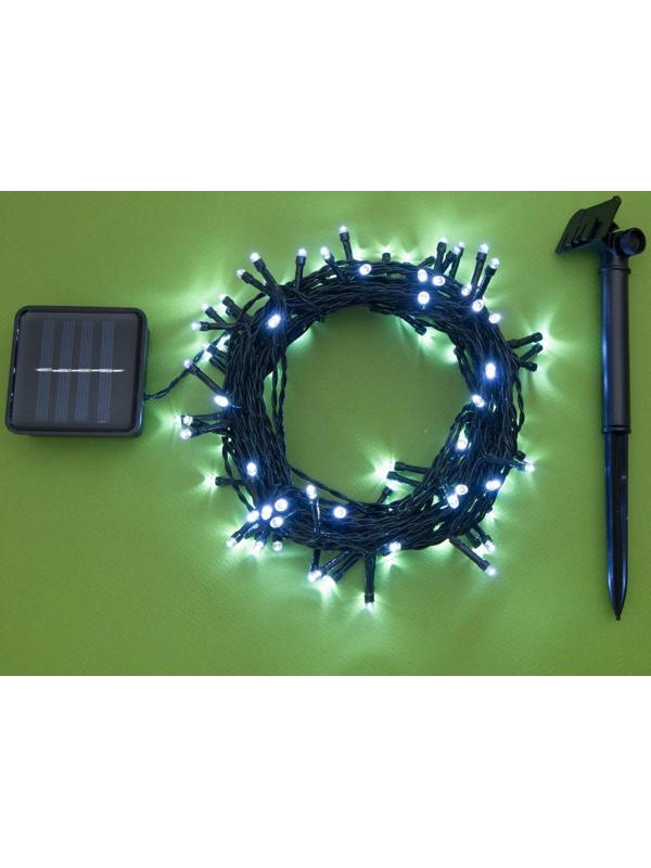 Гирлянда «Нить» 10 м, IP44, тёмная нить, 100 LED, свечение белое, 2 режима, солнечная батарея