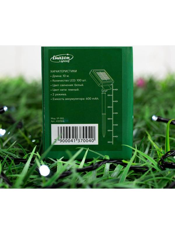 Гирлянда «Нить» 10 м, IP44, тёмная нить, 100 LED, свечение белое, 2 режима, солнечная батарея
