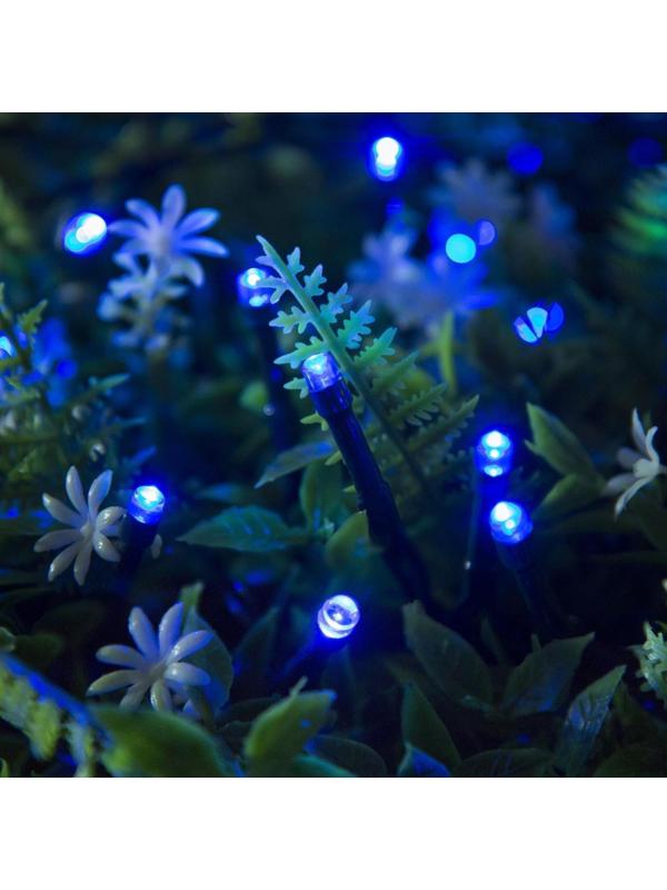 Гирлянда «Нить» 10 м, тёмная нить, 100 LED, свечение синее, 2 режима, солнечная батарея