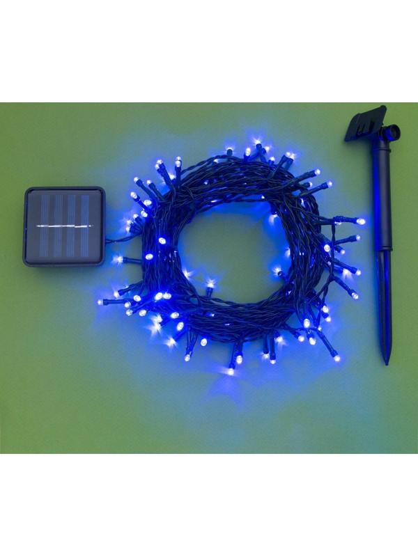 Гирлянда «Нить» 10 м, тёмная нить, 100 LED, свечение синее, 2 режима, солнечная батарея