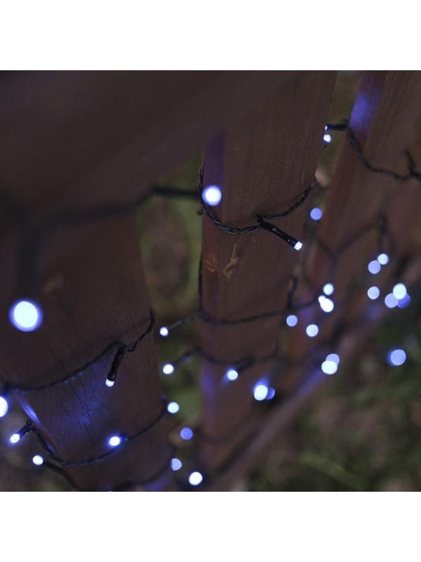 Гирлянда «Нить» 10 м, тёмная нить, 100 LED, свечение синее, 2 режима, солнечная батарея