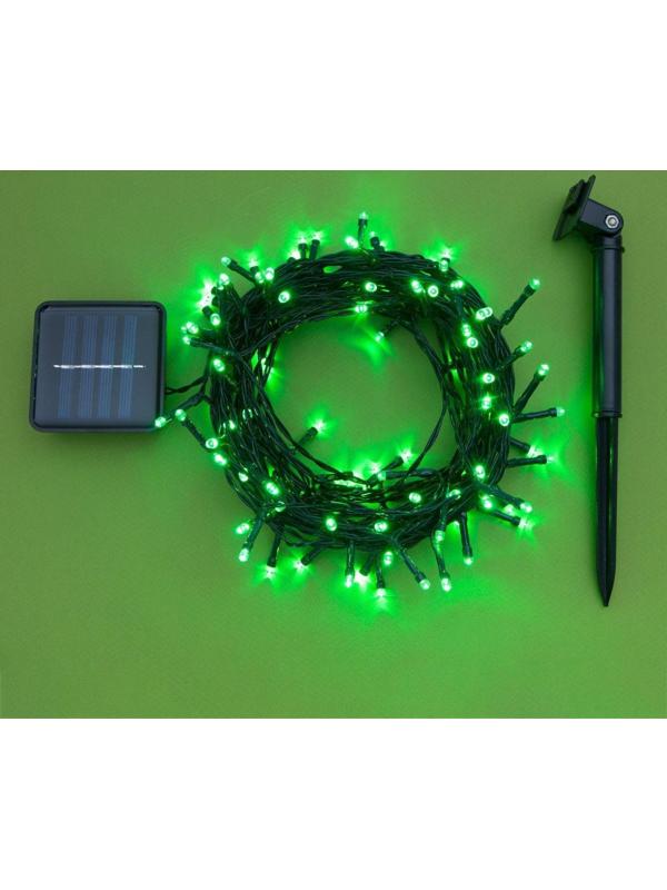 Гирлянда «Нить» 10 м, IP44, тёмная нить, 100 LED, свечение зелёное, 2 режима, солнечная батарея