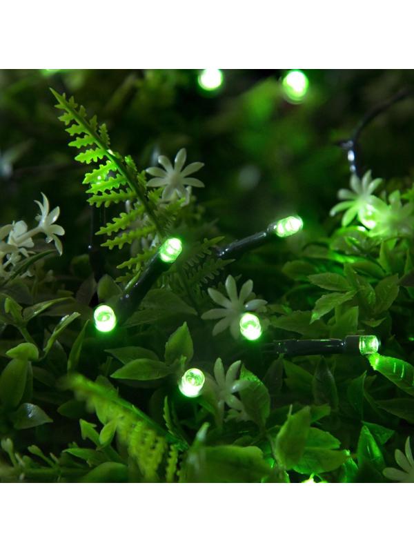 Гирлянда «Нить» 10 м, IP44, тёмная нить, 100 LED, свечение зелёное, 2 режима, солнечная батарея
