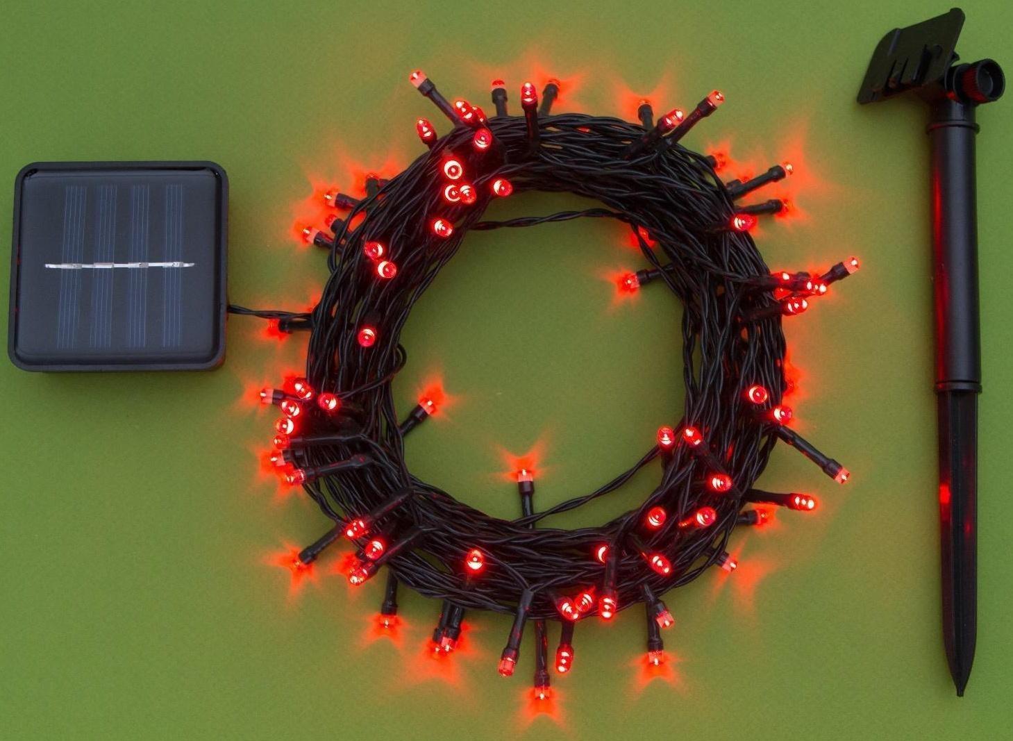 Гирлянда «Нить» 10 м, IP44, тёмная нить, 100 LED, свечение красное, 2 режима, солнечная батарея