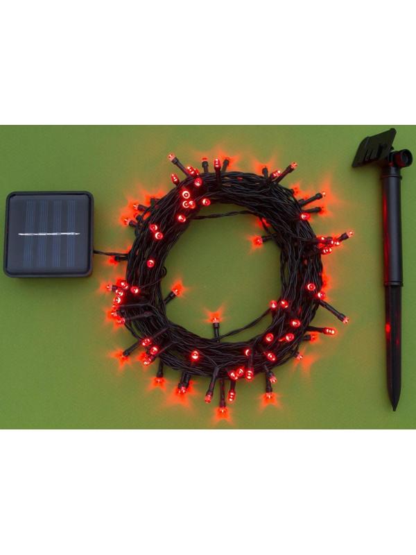 Гирлянда «Нить» 10 м, IP44, тёмная нить, 100 LED, свечение красное, 2 режима, солнечная батарея